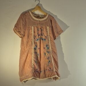 Umgee Embroidered Pink Tunic Dress L